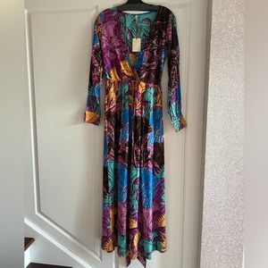 NWT RAGA Multi color floral print maxi long sleeve dress